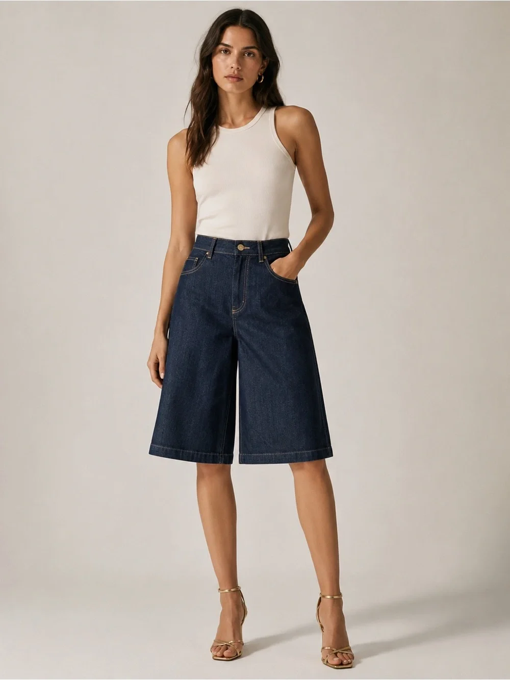 Liu Jo Milano 28 Dark Blue Denim Bermuda Wide Leg Jort Short Culotte NWT $200